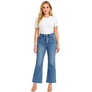 Good American Button Fly Raw Hem Wide-Leg Jeans Size 28 Boho Western Festival